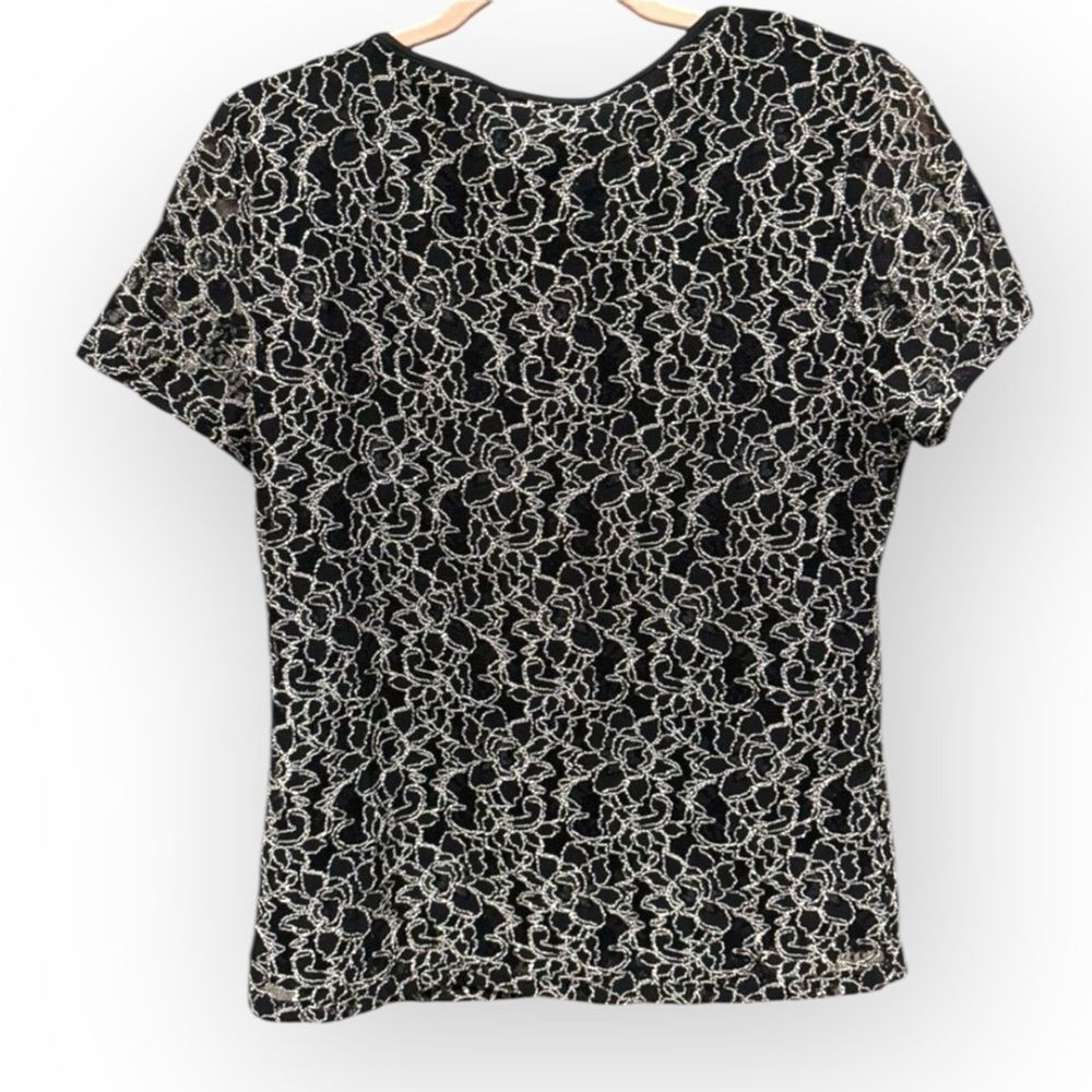 Calvin Klein Black Top with White Floral Embroidery - Size Medium - Picture 2 of 4
